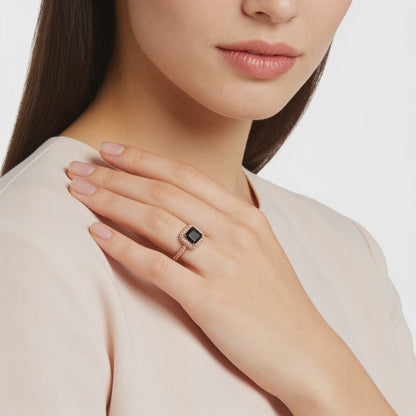 Rose silver  Black Stone Statement Ring