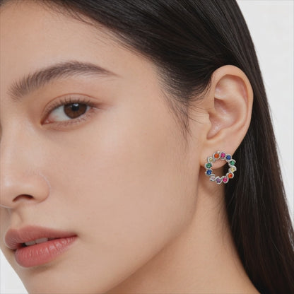 Rainbow Halo Stud Earrings