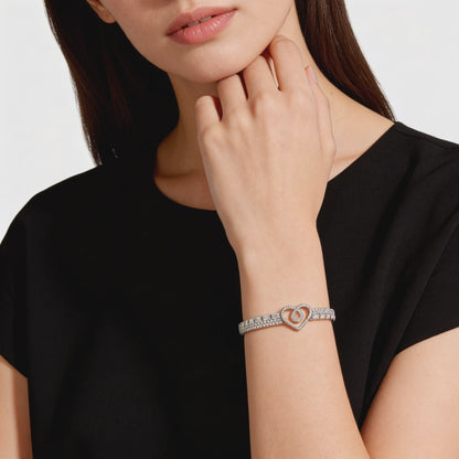 Elegant diamond heart bangle bracelet