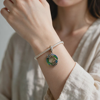Elegant Blue &amp; Green Enamel Circle Charm