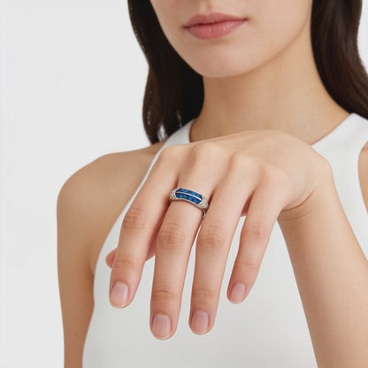 Blue Opal Inlay Designer Ring
