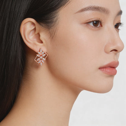 Rosé Floral Frame Diamond Studs