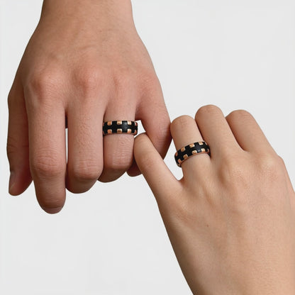 Black & Rose Gold Geometric Couple Rings925 silver