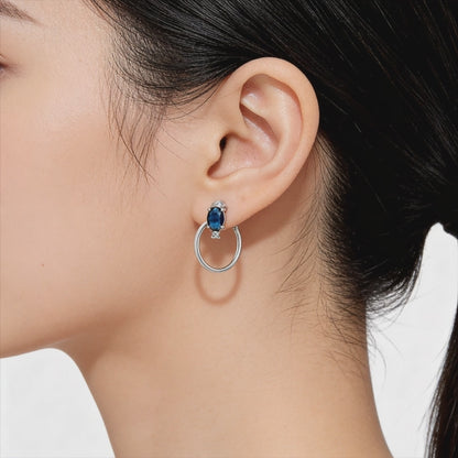Midnight Sapphire Hoop Stud Earrings