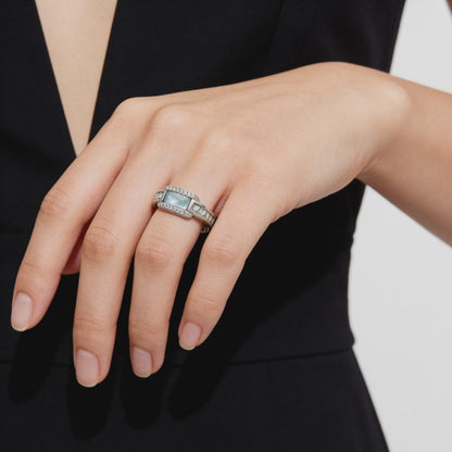 Mother of Pearl Baguette Halo Ring