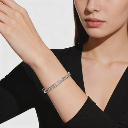 Elegant diamond link bangle in silver