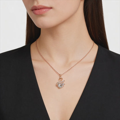 Rose silver  Swan Crystal Pendant Necklace