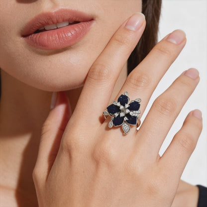 Midnight Blossom Diamond Ring
