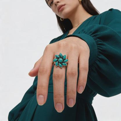 Turquoise Petal Bloom Ring