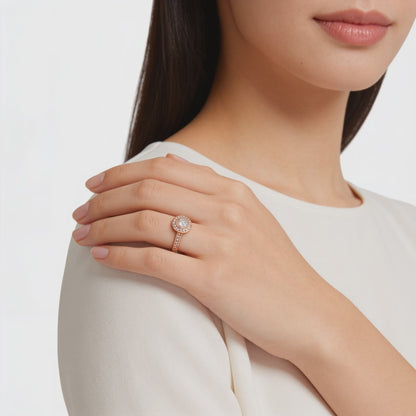 Radiant Halo rose silver Ring