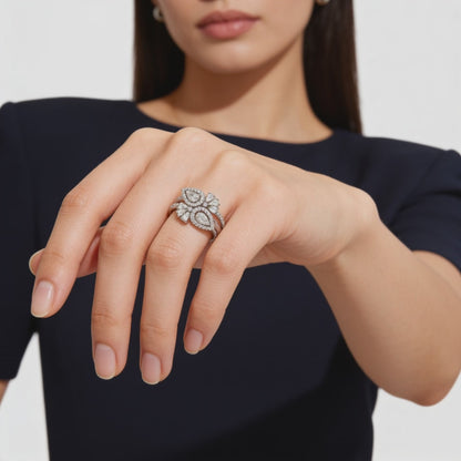 Floral Pear Cut Statement Ring