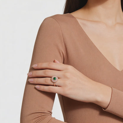 Emerald Bloom Halo Ring