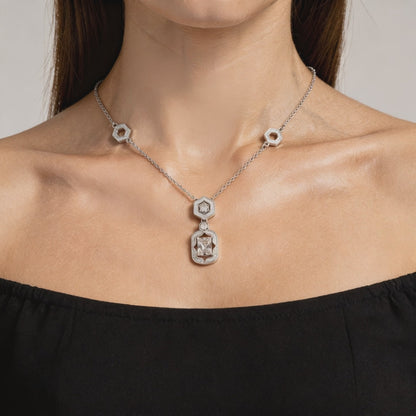 Hexa Halo Diamond Drop Necklace