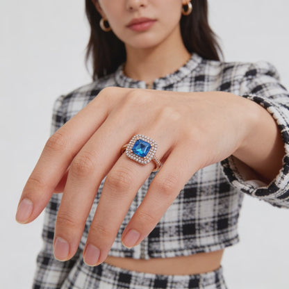 Ocean Radiance Cushion Halo Ring