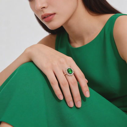 Elegant emerald and diamond ring