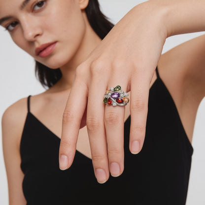 Multicolor Floral Cluster Ring