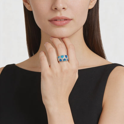 Honeycomb opal and diamond ring