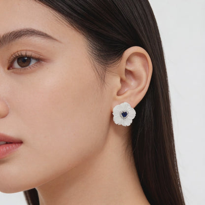 Ivory Bloom Sapphire Heart Earrings