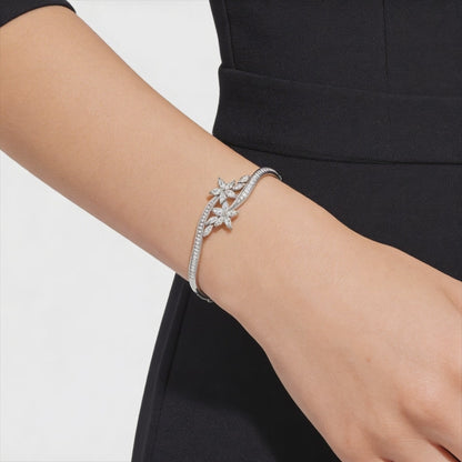 Elegant diamond floral bangle bracelet