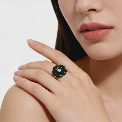 Emerald Petal Diamond Bloom Ring