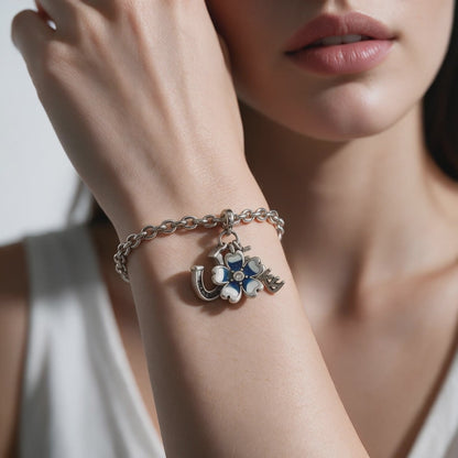 Blue &amp; White Lucky Horseshoe Floral Charm