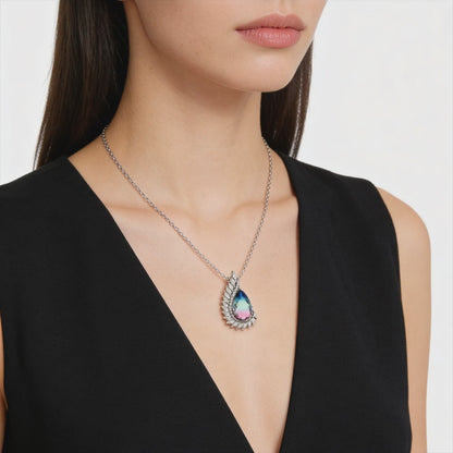 Aurora Teardrop Diamond Halo Necklace