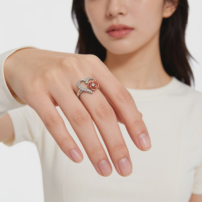 Rose Heart Charm Ring