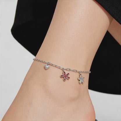 Ruby Blossom Charm Anklet