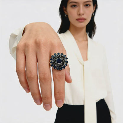 Midnight Sapphire Halo Ring