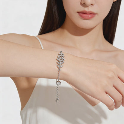Silver Leaf Motif Crystal Bracelet