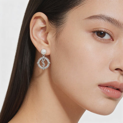 Pearl Halo Monogram Drop Earrings
