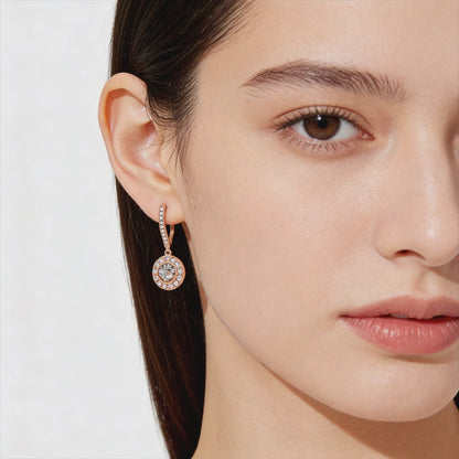 Rose Gold Halo Drop Earrings