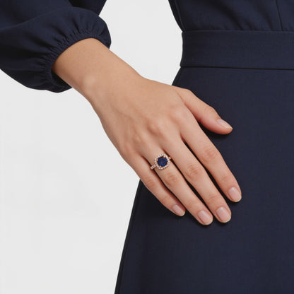 Rose silver  Blue Sapphire Halo Ring