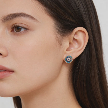 Evil Eye Charm Stud Earrings