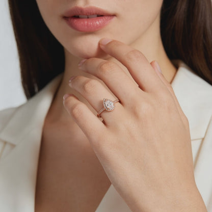 Pear Halo Elegance Ring
