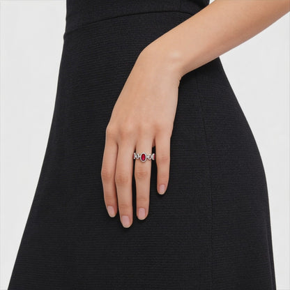 Oval-cut ruby and pink stones for a vibrant contrast