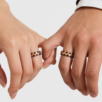 Rose Gold & Black Geometric Couple Rings 925