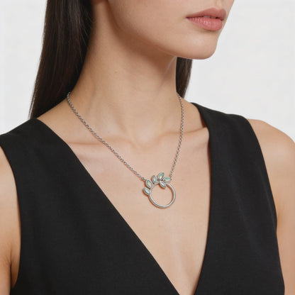 Opal Leaf Circle Pendant Necklace