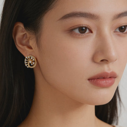 Golden Swirl Bloom Diamond Studs