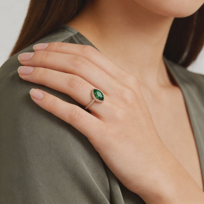 Emerald Marquise Halo Ring
