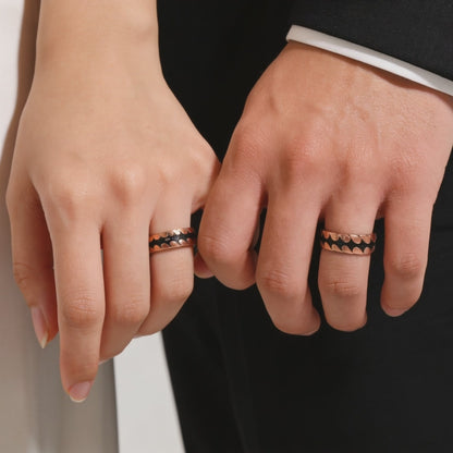 Rose Gold Petal Pattern Couple Rings 925 silver